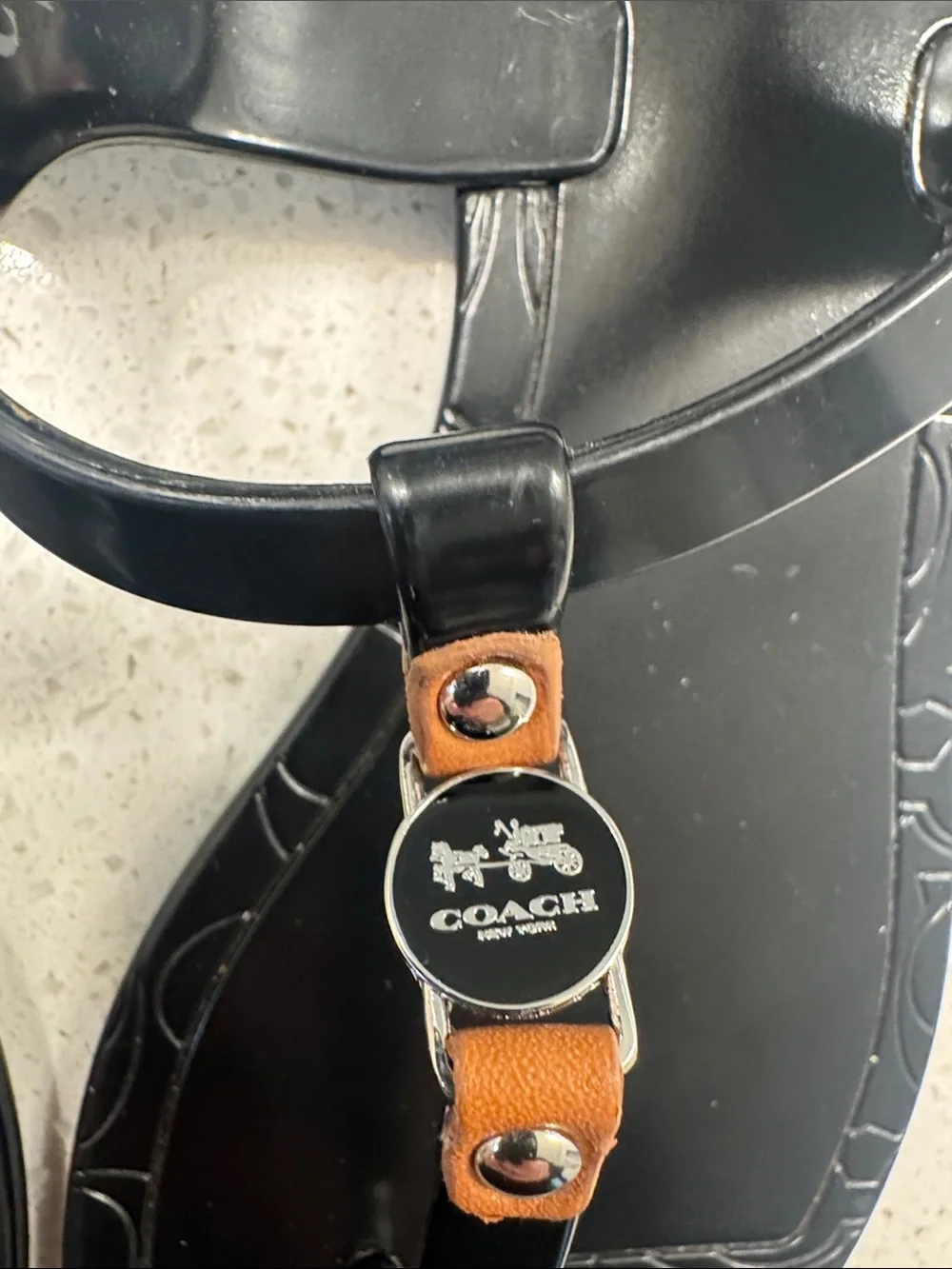 Coach Black T-Strap Jelly Sandals with Tan Accents size 37